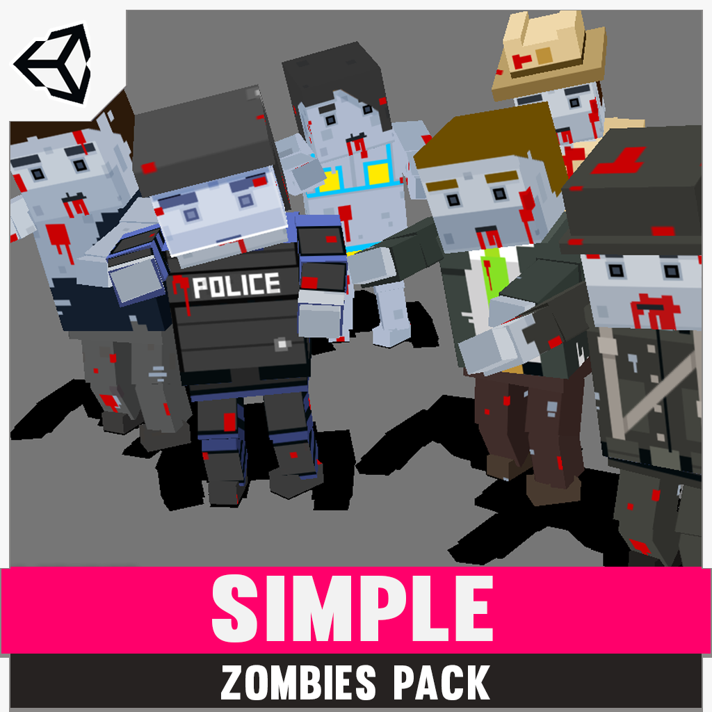 Simple Zombies Cartoon Characters for Unity and Unreal 3D low poly asset for game development