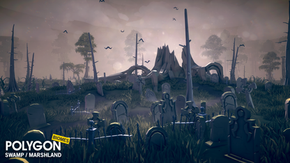 A graveyard set in a marshland area