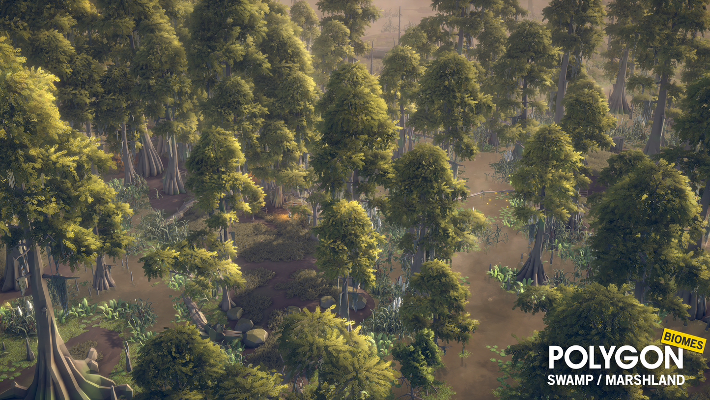 Treetop view of a marshland 3D demo scene