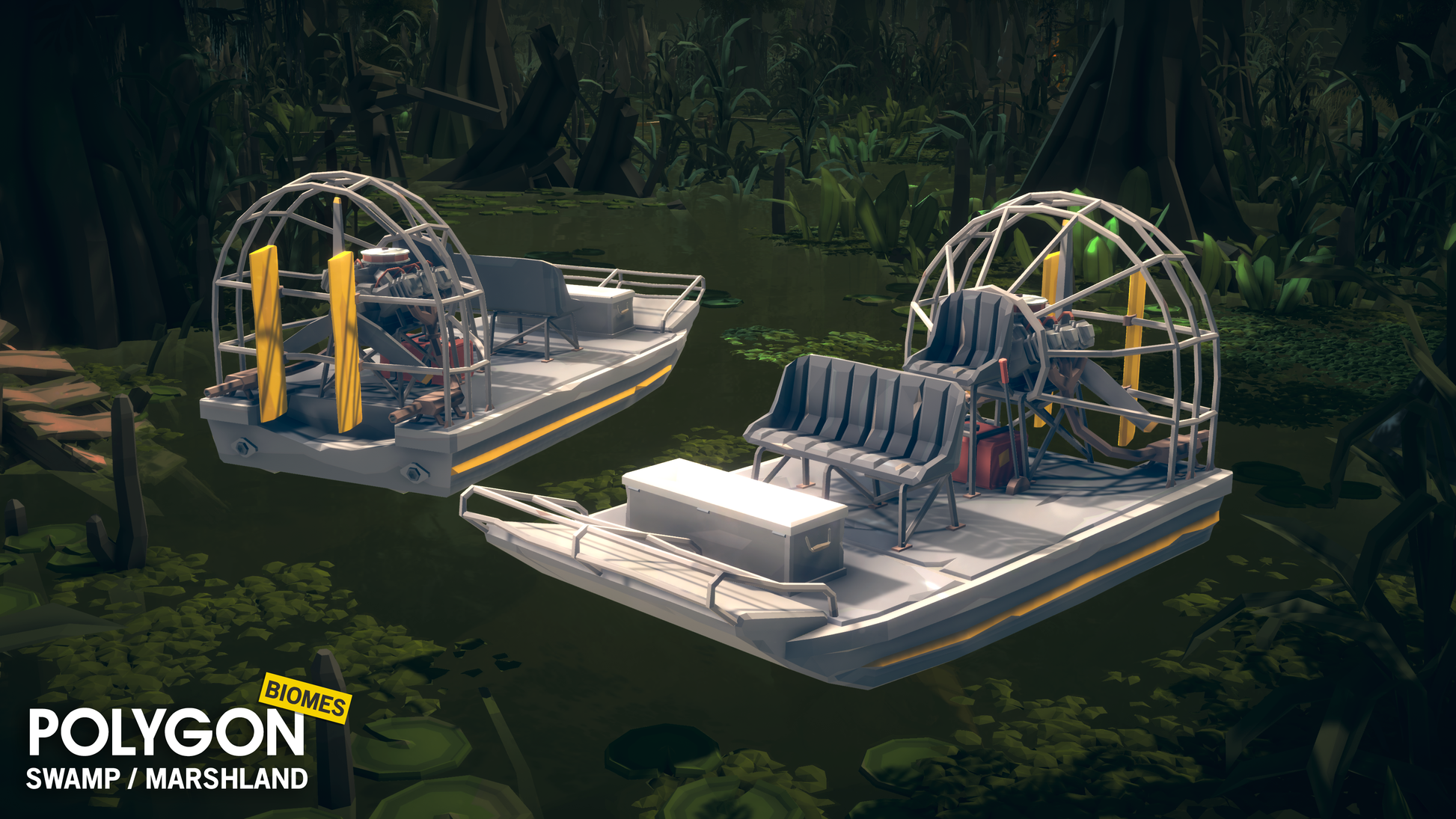 3D airboat asset for swamp and marshland game environments