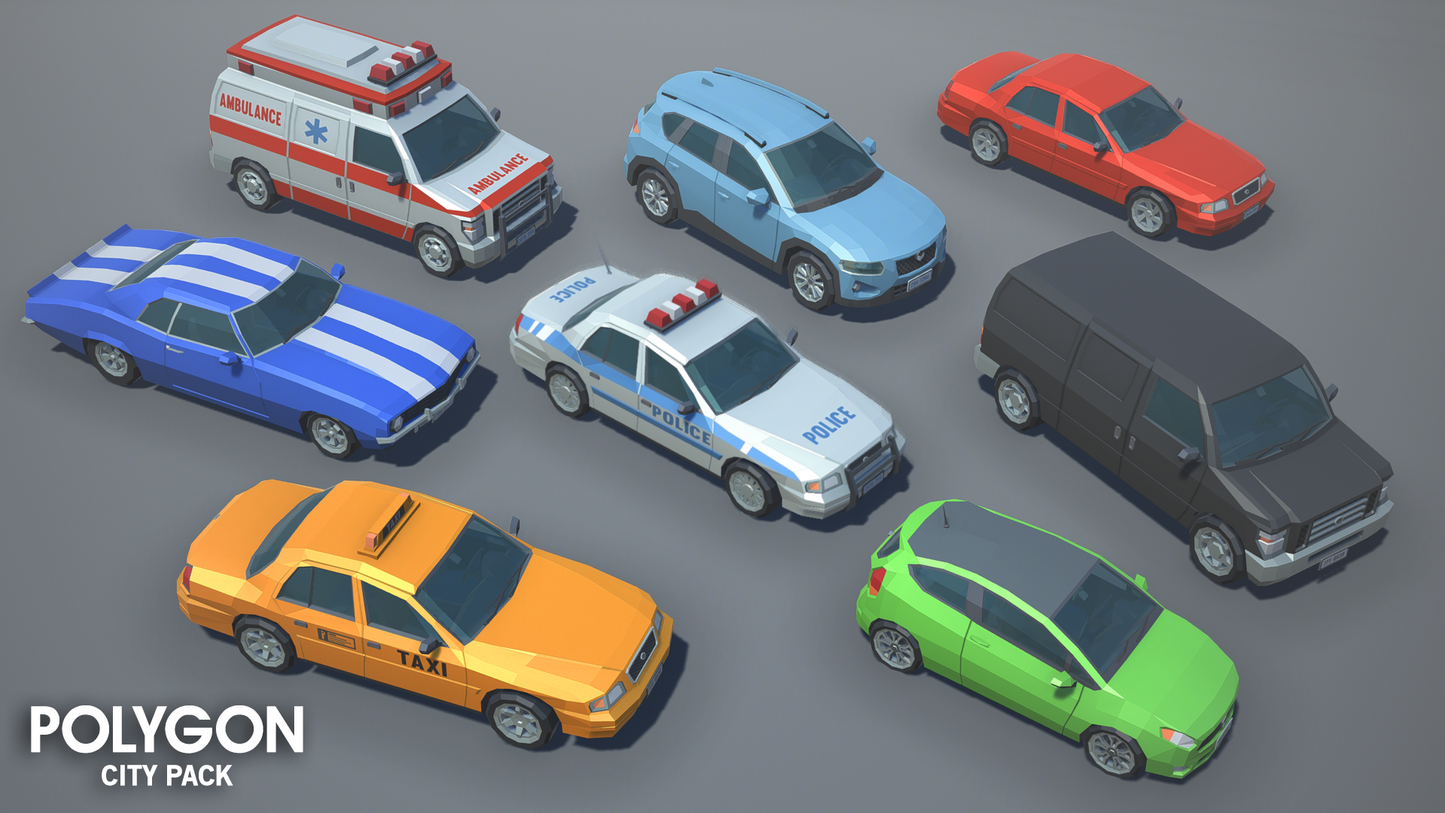 Low poly city vehicles