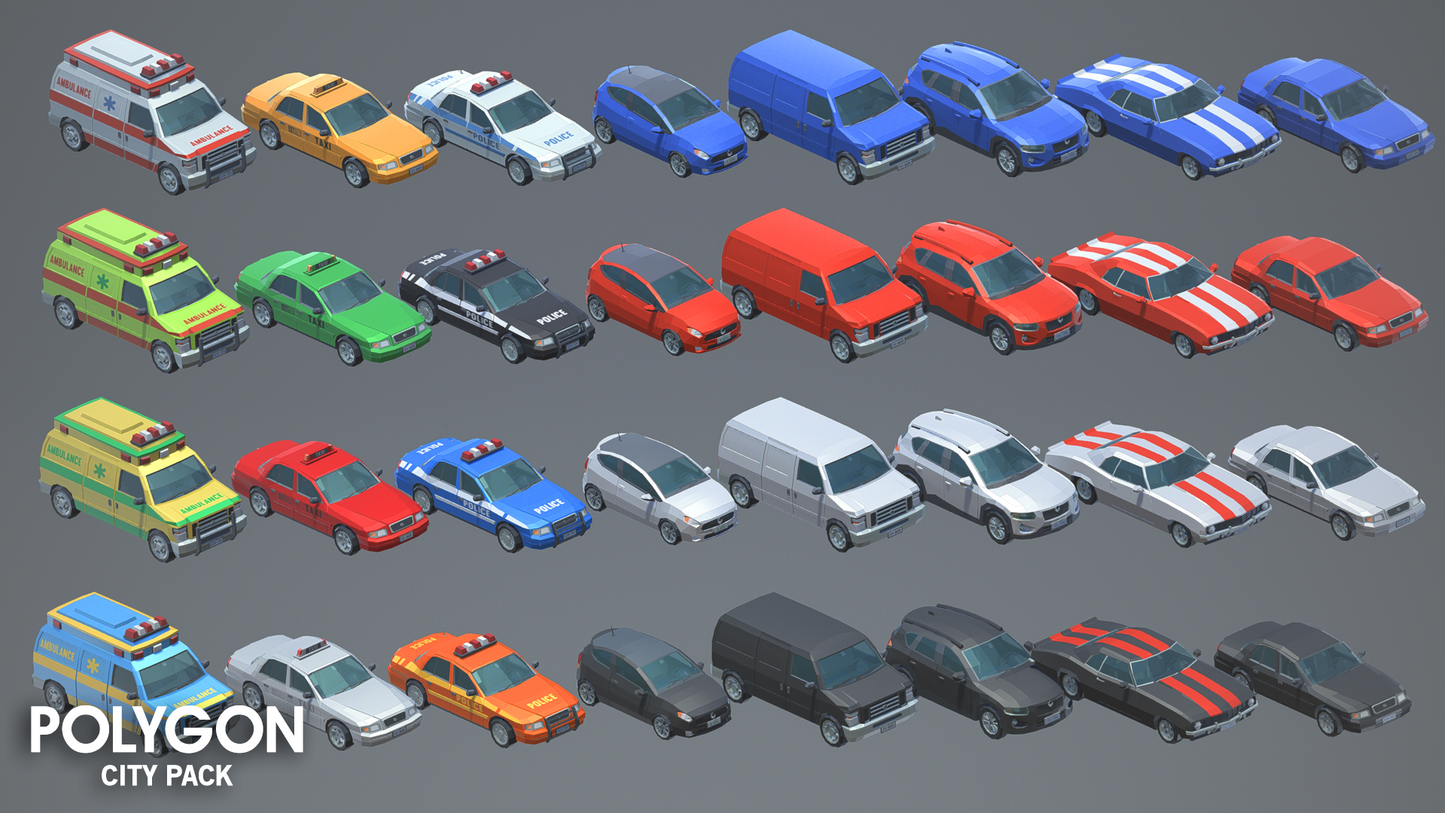 Vehicle assets for populating a city in a game