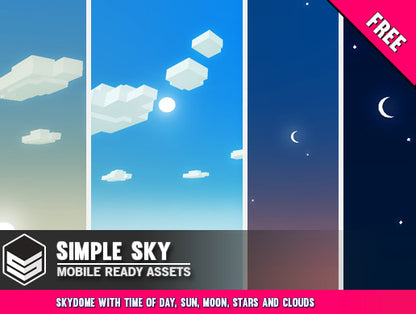 Simple Sky skydome with time of day, sun, moon, stars and clouds for creating immersive game environments