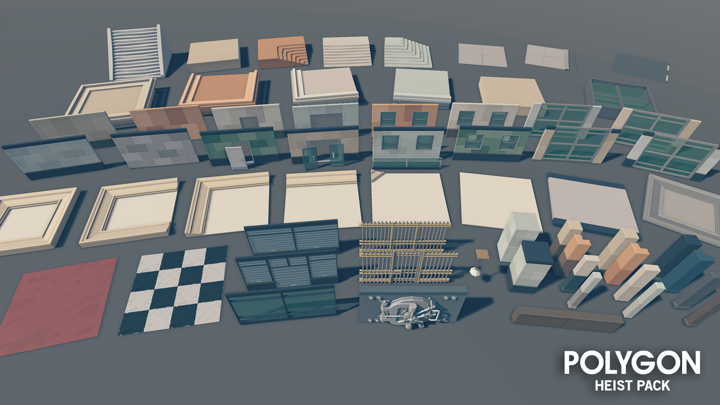 Bank vault, walls, floor and interior office assets for game development