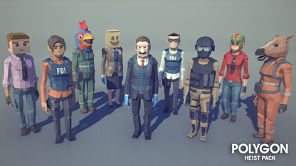 3D low poly character examples from the POLYGON Heist asset pack