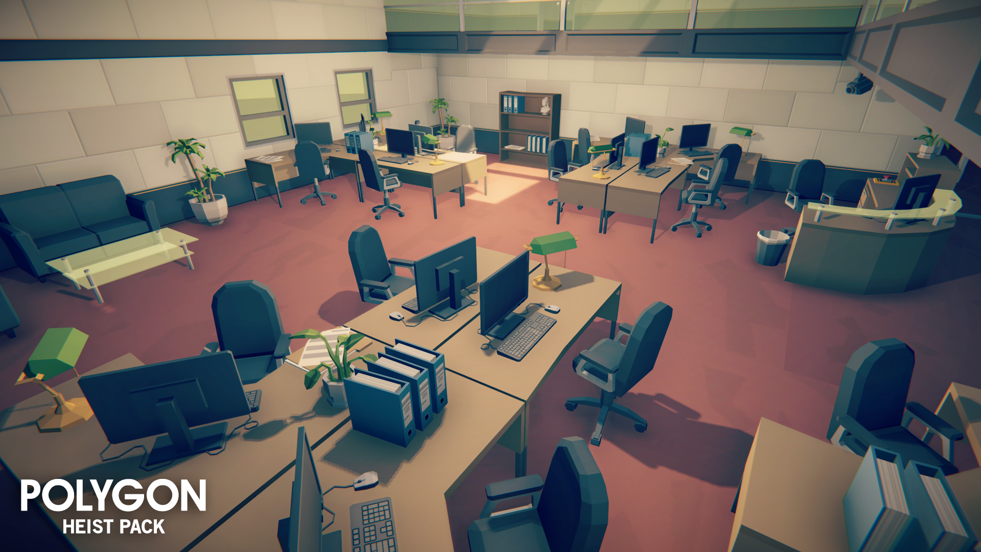 Bank office 3D game asset example from the POLYGON Heist Pack