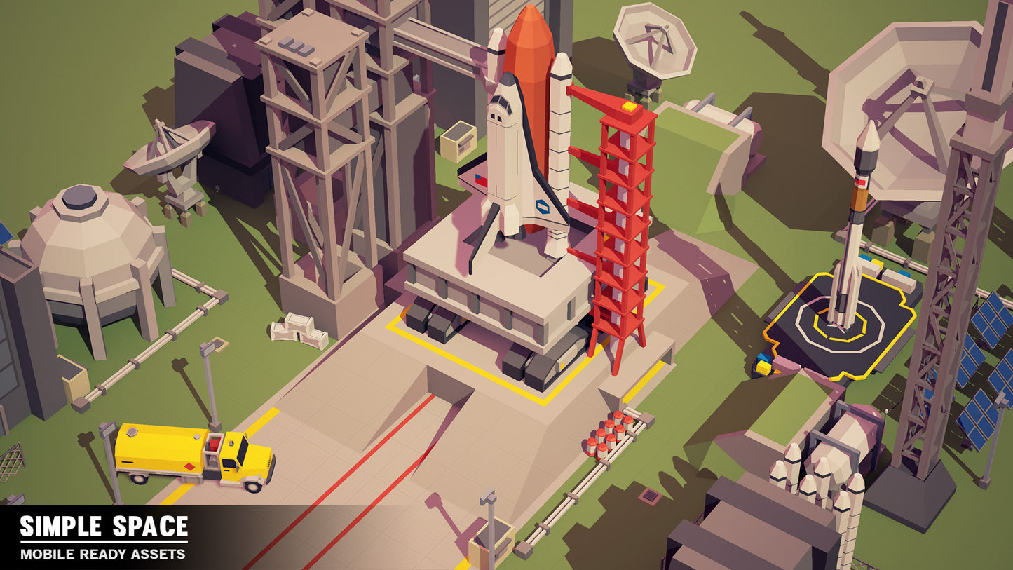 Simple Space spaceship on a launch pad getting ready to take off