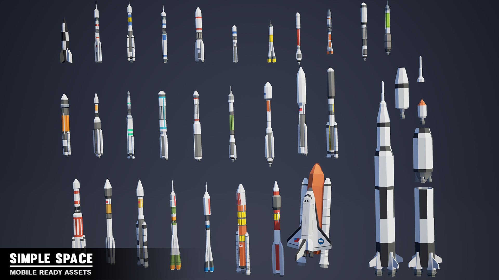 Simple Space rocket and spaceship asset variations