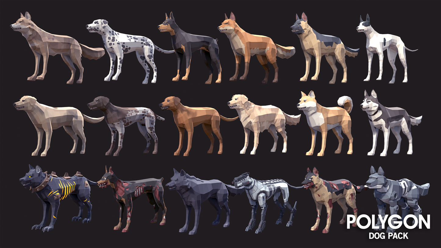 POLYGON - Dog Pack - Synty Studios - Unity and Unreal 3D low poly assets for game development