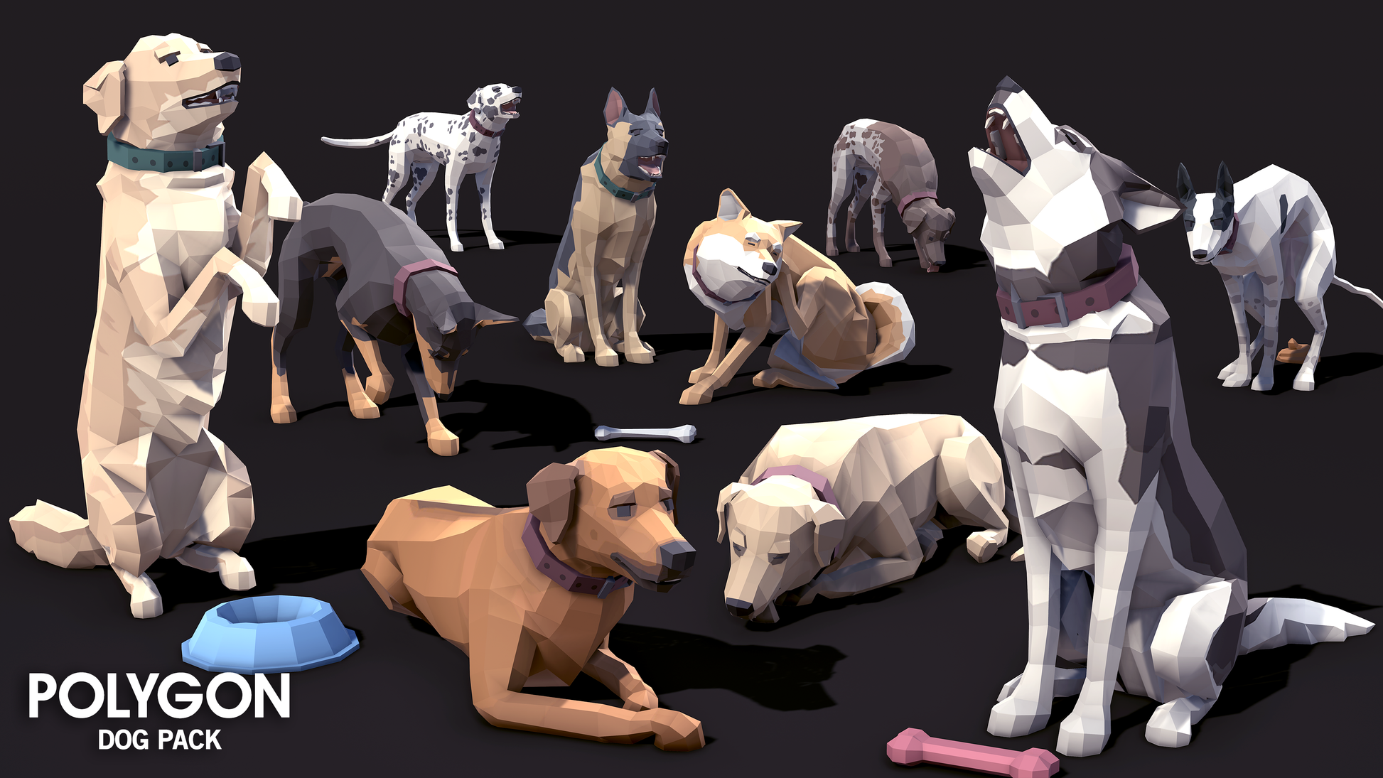 POLYGON - Dog Pack - Synty Studios - Unity and Unreal 3D low poly assets for game development