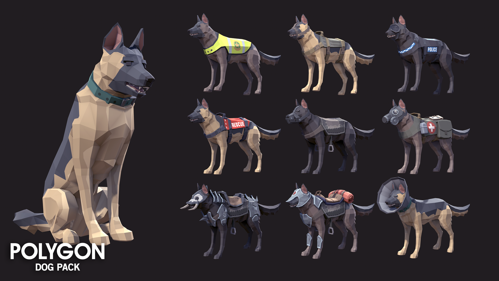 POLYGON - Dog Pack - Synty Studios - Unity and Unreal 3D low poly assets for game development