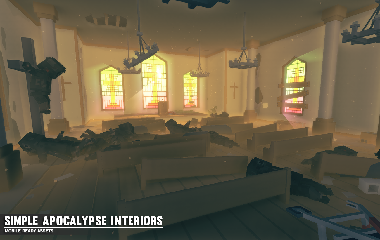 3D low poly church that has been abandoned and there's corpses from victims hiding in it during the apocalypse 