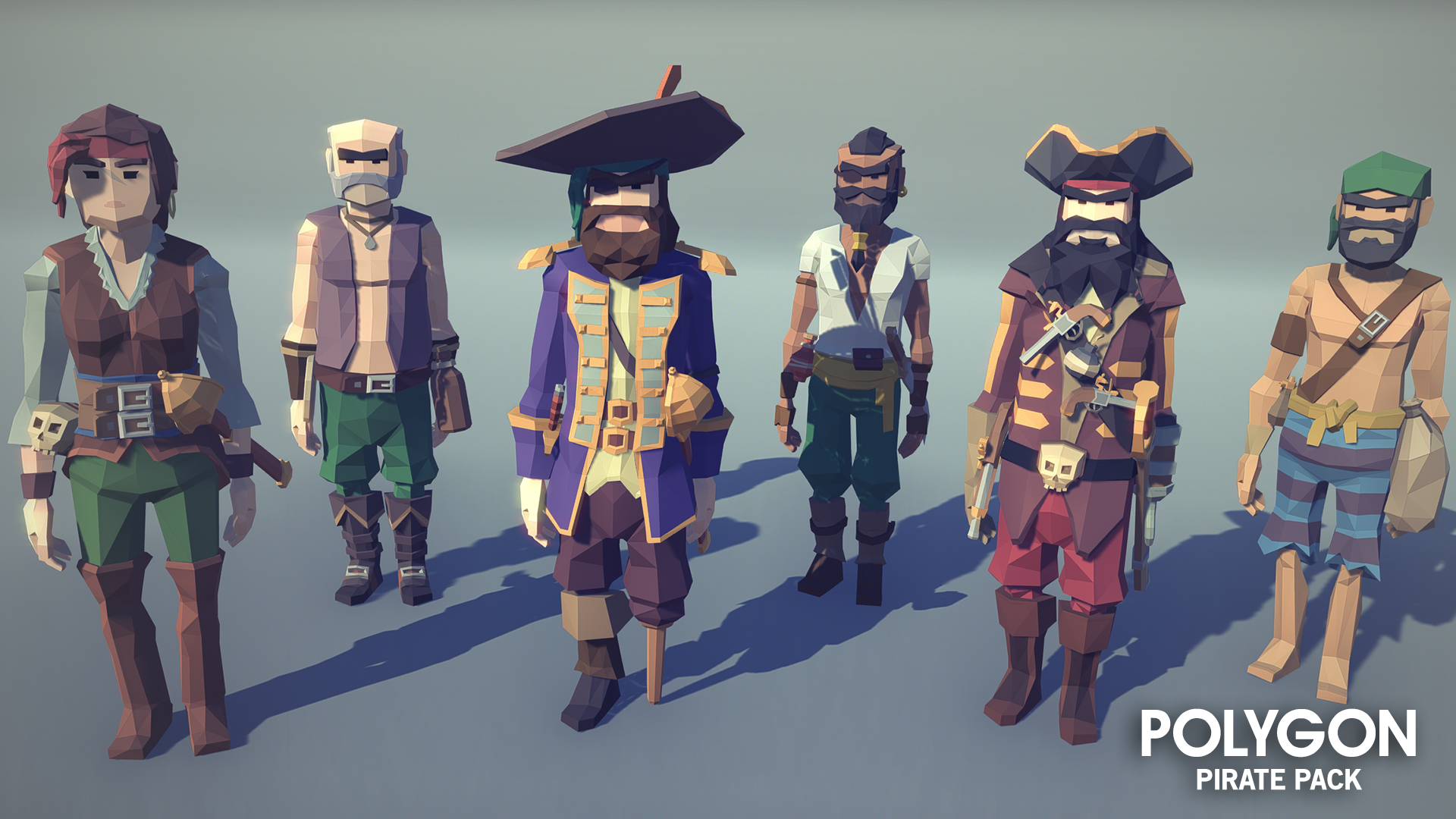 Six pirate characters from the POLYGON Pirate Pack